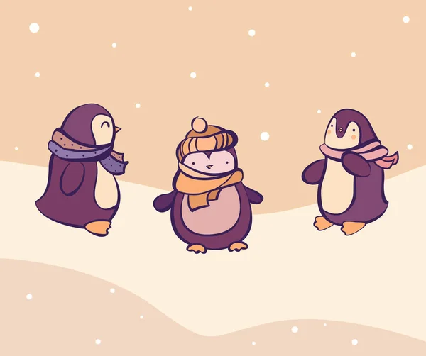 Vector set van cartoon pinguins in verschillende weergaven — Stockvector