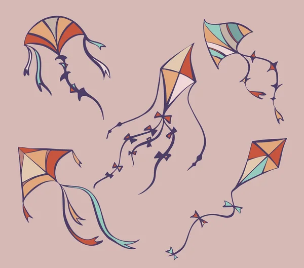 Uppsättning av flygande drakar i tecknad stil, vektor illustrationer — Stock vektor