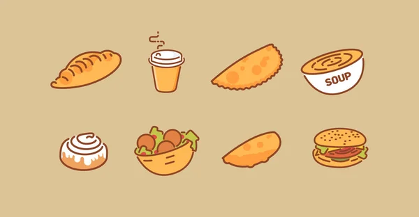 Conjunto vectorial de comida rápida en estilo de línea de diseño plano — Archivo Imágenes Vectoriales