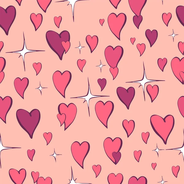 Απρόσκοπτη διάνυσμα μοτίβο καρδιές με λάμψη σε στυλ καρτούν — Διανυσματικό Αρχείο