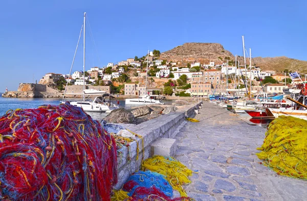 Filets de pêche au port d'Hydra Grèce — Photo