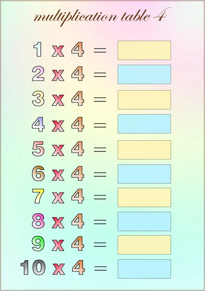 Tabla de multiplicación de cuatro con espacio vacío para escribir — Foto de Stock