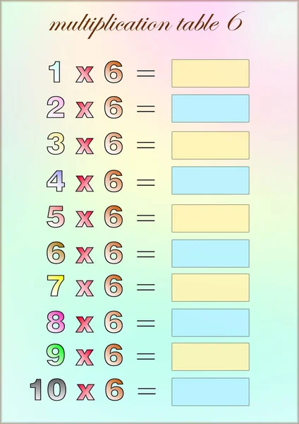 Tabela de multiplicação de seis com espaço vazio para escrever — Fotografia de Stock