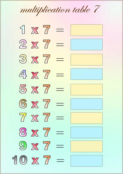 Tabla de multiplicación de siete con espacio vacío para escribir — Foto de Stock