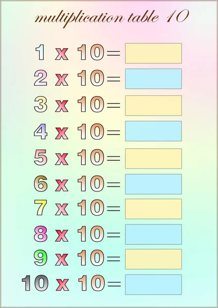 Tabela de multiplicação de dez com espaço vazio para escrever — Fotografia de Stock