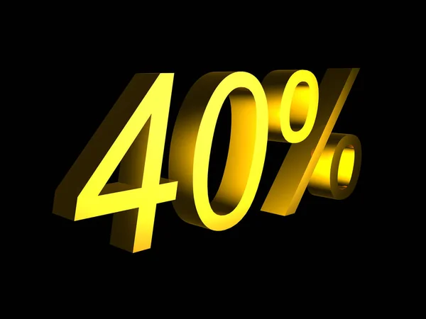 Gyllene fyrtio procent på svart bakgrund 3d render — Stockfoto