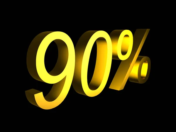 Golden ninety percent on black background 3d render — Stock Photo, Image