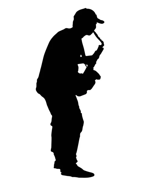 Muzyk grający na saksofonie czarna sylwetka wektor — Wektor stockowy