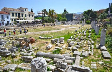 Antik Roma turist Monastiraki Atina Yunanistan Pazar