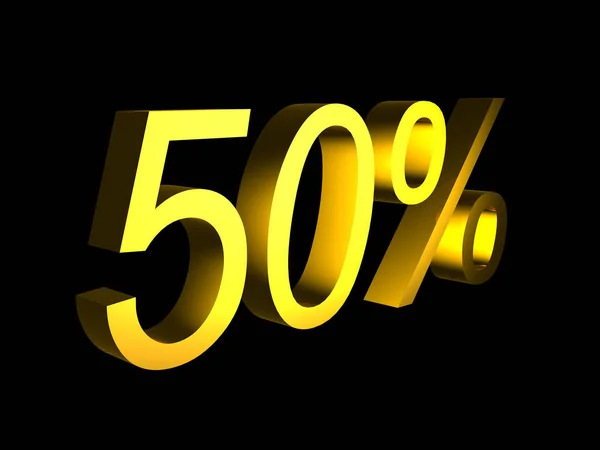 Gyllene femtio procent på svart bakgrund 3d render — Stockfoto