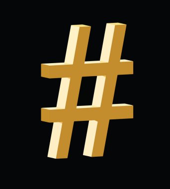 3D hashtag altın simge vektör