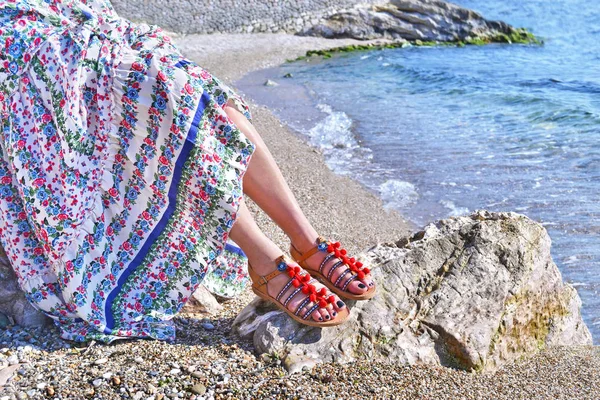 Bohemian greek sandals advertisement — Stock Photo, Image