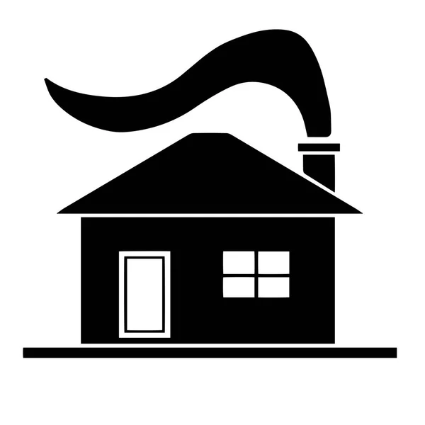 casa de la silueta negra con chimenea y corazones — Vector de stock