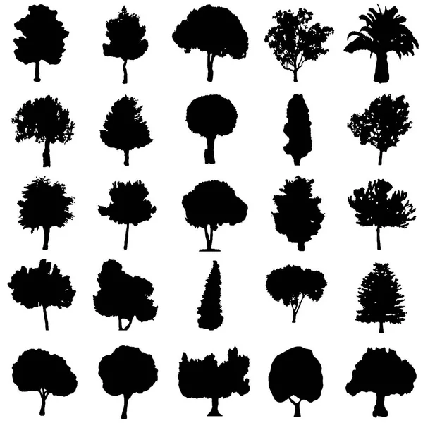 Conjunto de árboles de silueta negro vector - concepto de ecología — Vector de stock