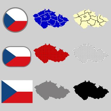 Çek Cumhuriyeti harita vektör çek bayrak - siyah siluet - polka noktalar - vektör ile ayarla