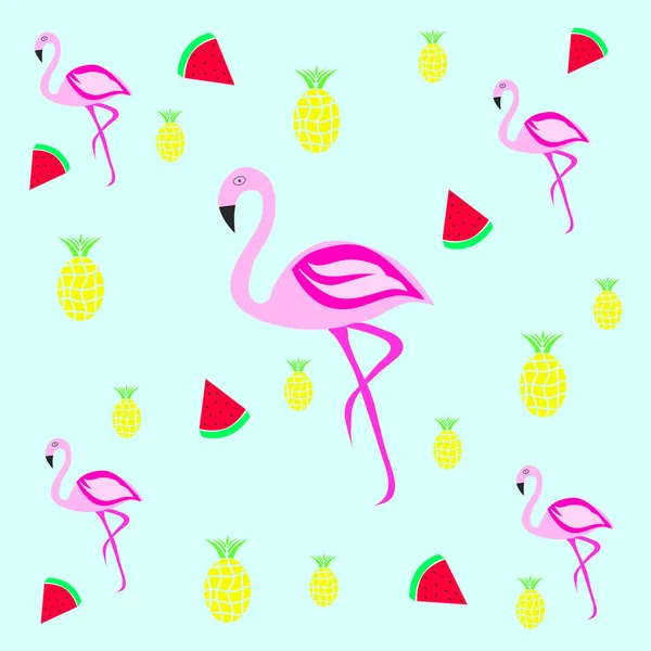Textura flamingo com frutas — Vetor de Stock