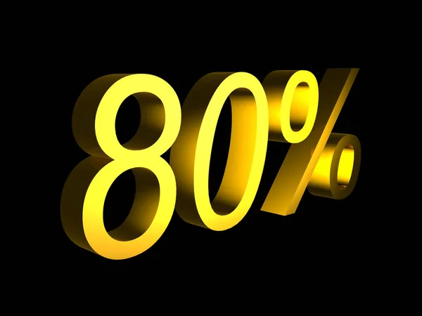 Golden eighty percent on black background 3d render — Stock Photo, Image