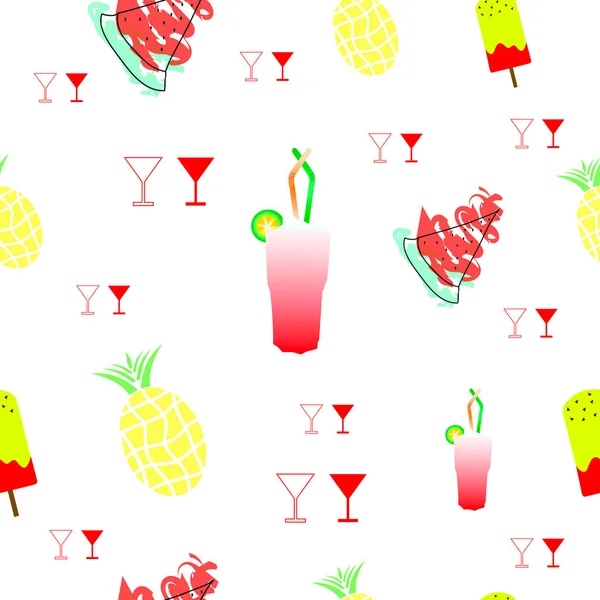 Seamless tileable texture with summer fruits and drinks — Stock Vector