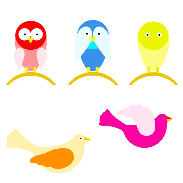 Векторный набор с мультяшными птицами в нескольких цветах — стоковый вектор