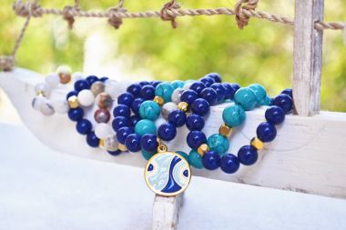 Mavi akik gemstone bileklik - nazar ile Yunan takı