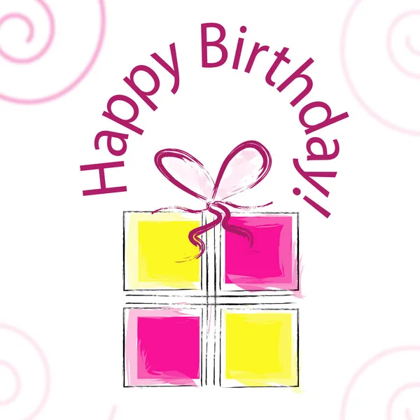 El çekilmiş mutlu doğum günü hediye kutusu ile kart vektör — Stok Vektör