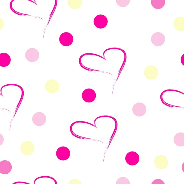 ピンクのハートと水玉柄のシームレス パターン — ストックベクタ