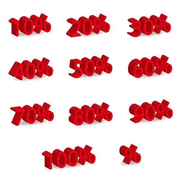 3D κόκκινοι αριθμοί σετ με ποσοστό - πώληση σύμβολο — Διανυσματικό Αρχείο