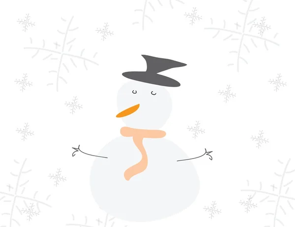 Рождественская открытка с вектором снеговика - белый фон со снегом — стоковый вектор