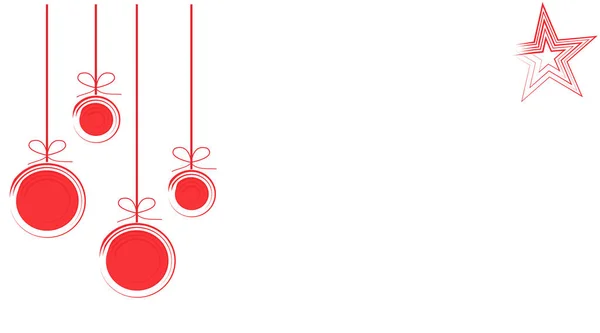 Banner de Natal com bolas vermelhas e estrela — Vetor de Stock