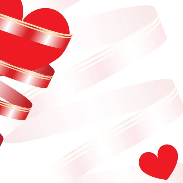 Вектор любви - открытка на день Святого Валентина с красными сердцами и лентой — стоковый вектор