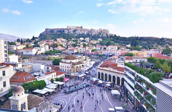 Monastiraki Athens Greece Mayo 2017 Plaza Monastiraki Acrópolis Vista Atenas — Foto de Stock