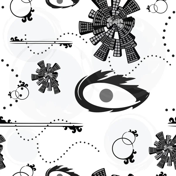 Απρόσκοπτη παραθέσιμα μοτίβο με αφηρημένα σχήματα σε μαύρο και γκρι χρώματα — Διανυσματικό Αρχείο