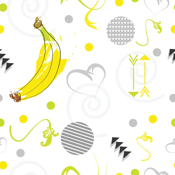 Dlaždicovatelné vzor bezešvé banán ovocem v barvách žluté a šedé — Stockový vektor