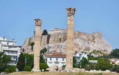 Parthenon Tapınağı, Olympian Zeus Atina Yunanistan üzerinden görülen manzara