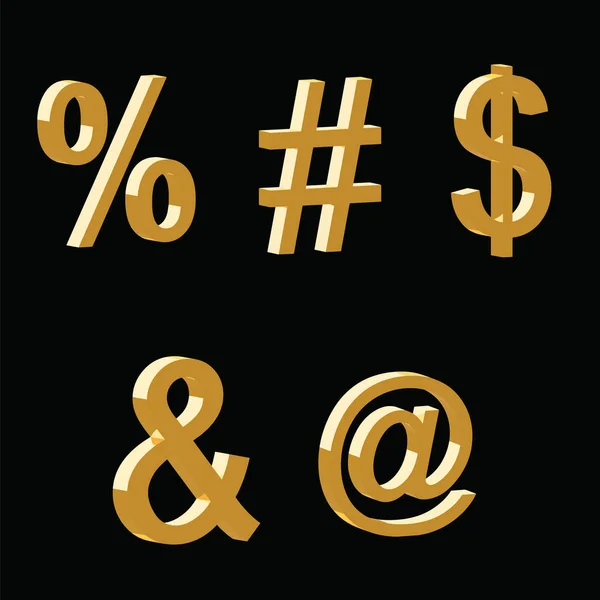 3D symboly vektorové sada - procento - hashtag - dolar - symbol slovo a - email — Stockový vektor