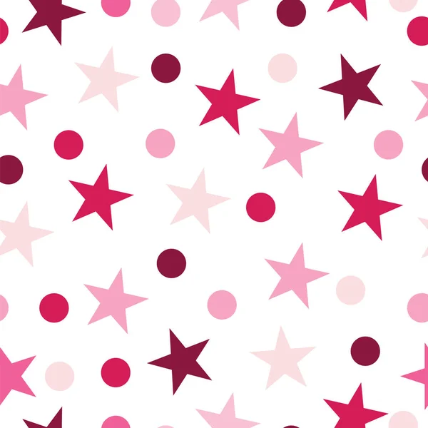 Nahtloses Muster mit Sternen und Punkten in rosa Tönen — Stockvektor