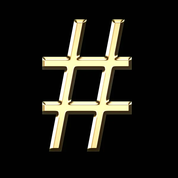 Hashtag Goldene Symbolabbildung Auf Schwarzem Hintergrund Renderabbildung — Stockfoto