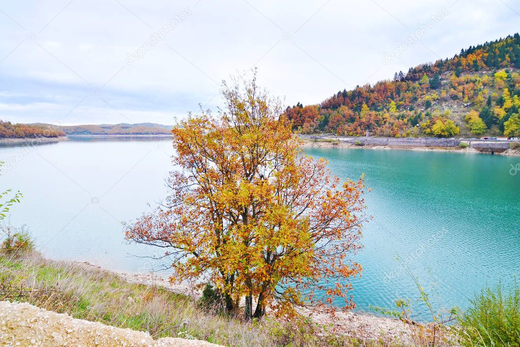 landscape of lake Plastiras Thessaly Greece - famous winter destinations