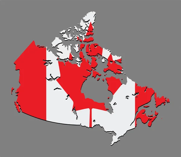 Mapa Canadá Vector Con Bandera Canadiense Sobre Fondo Gris — Vector de stock