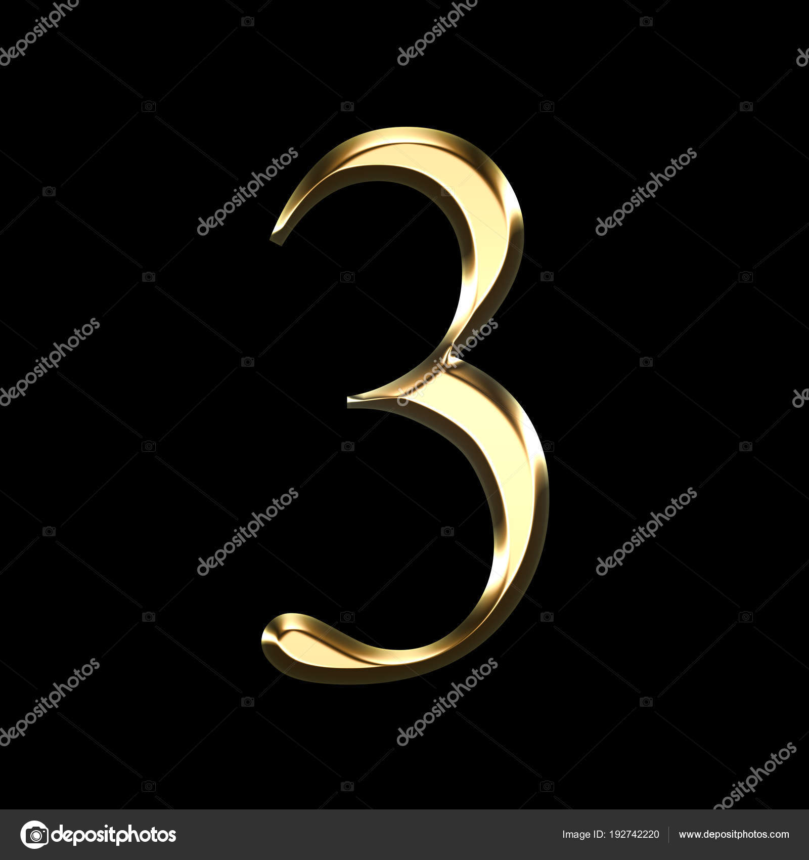 Gold Number Three Illustration Isolated Black Background Stock Photo by