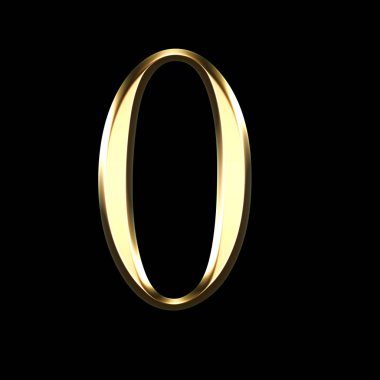 Altın sayı sıfır 3d illüstrasyon izole siyah arka plan üzerine