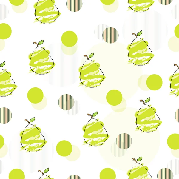 Seamless pattern with pears and abstract circles — Stock Vector