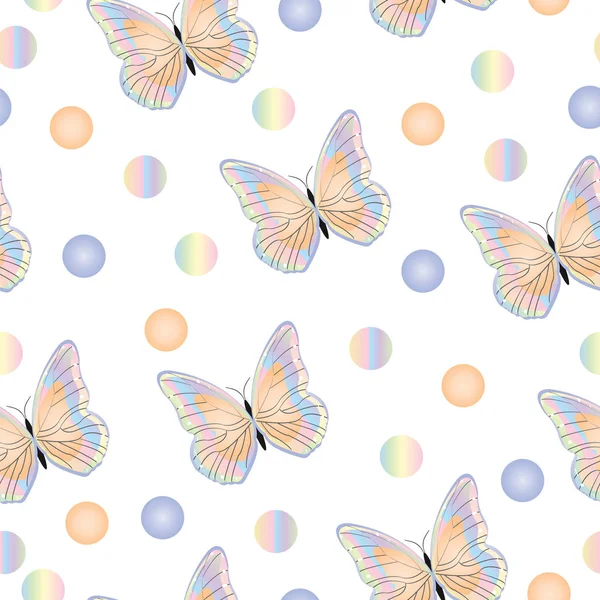 Seamless tileable pattern with butterflies in pastel colors — Stock Vector