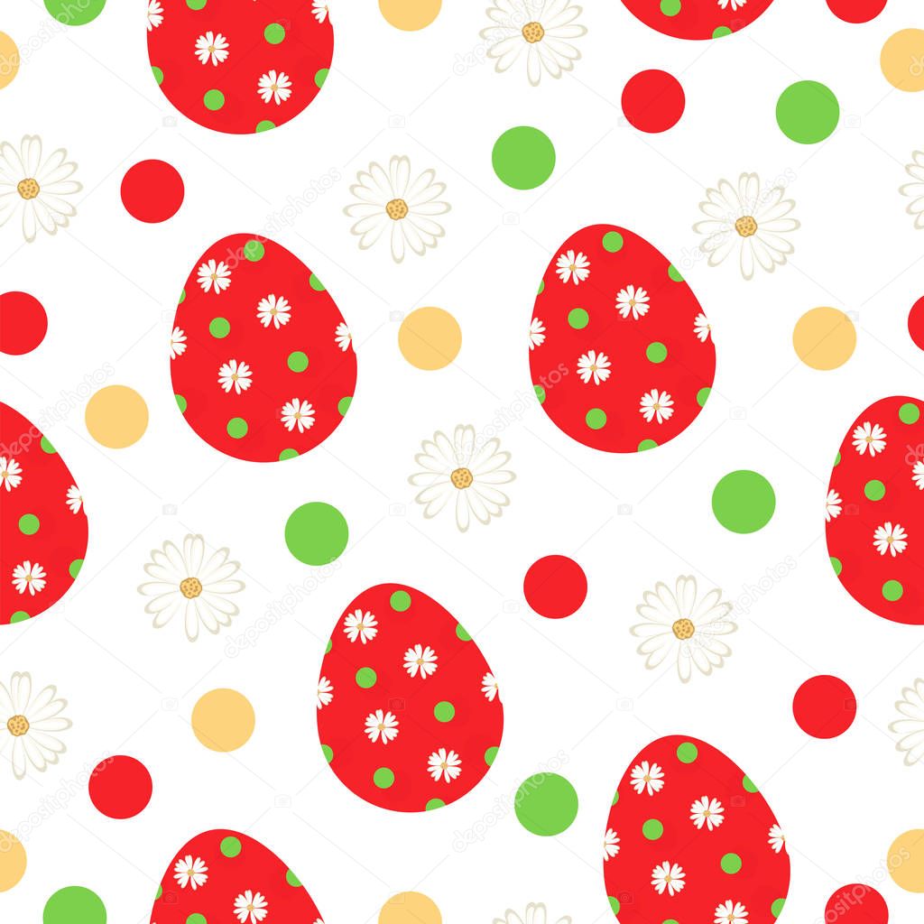 seamless pattern with red Easter eggs and daisy flowers vector 