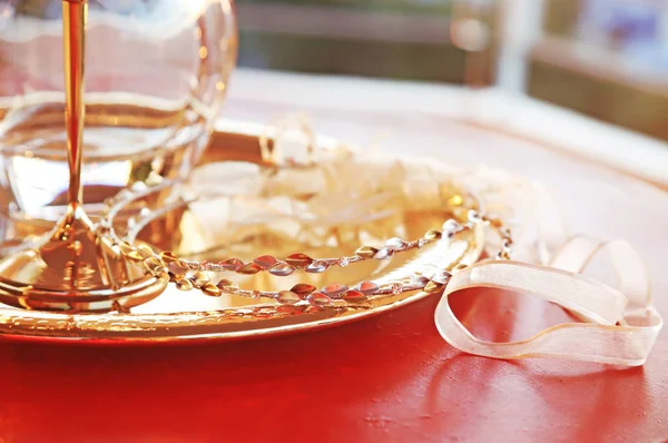 traditional wedding crowns, decanter and chalice - greek wedding objects