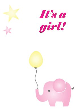 pembe fil bir balon holding ile bir kız vektör kart