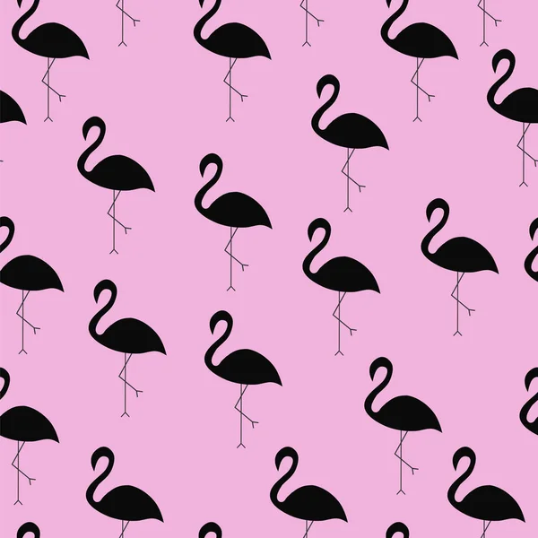 Nahtloses Muster mit schwarzem Silhouette Flamingo — Stockvektor