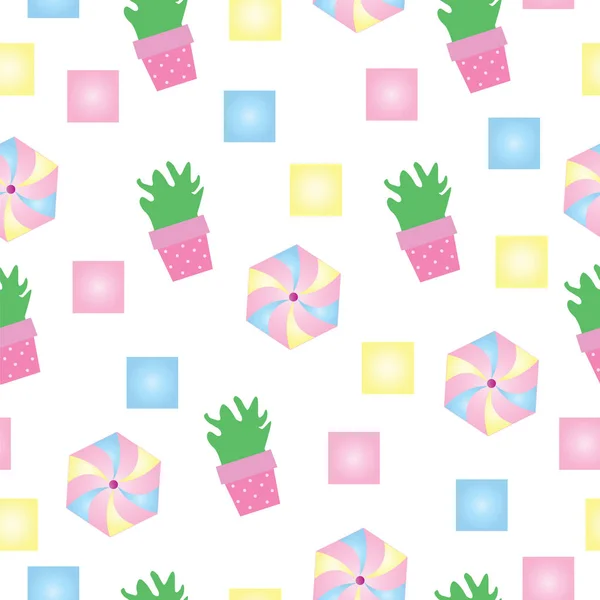 Motif sans couture avec cactus et vecteur de formes colorées — Image vectorielle