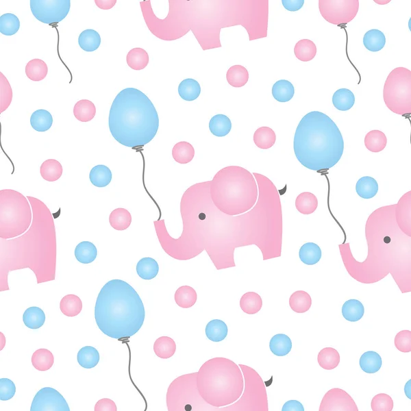Nahtloses Muster mit rosa Elefantenvektor und Luftballons — Stockvektor
