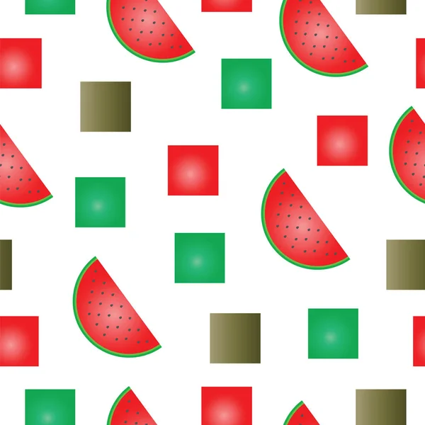 Nahtloses Muster mit Wassermelonenscheiben und Quadraten — Stockvektor